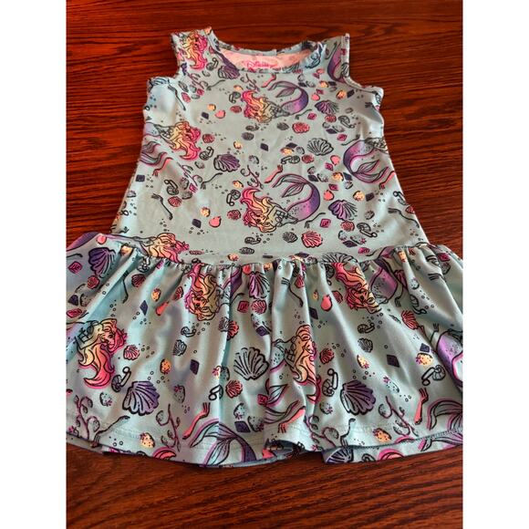 Disney Girls Mermaid Dress XS 4/5 Shell Pattern Sleeveless Ruffle Hem, y2k Retro - Picture 2 of 5